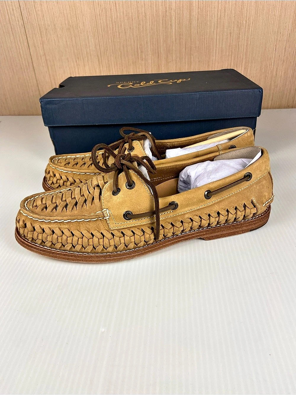 Sperry Gold Cup Woven Leather Boat Shoes Tan Men’s 10.5 NIB - Picture 7 of 16